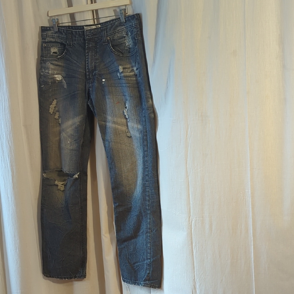 Vigoss Blue Straight Jeans Distressed Design